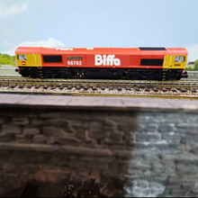 Load image into Gallery viewer, Dapol N Gauge Class 66 GBRf 'The Flying Dustman' Locomotive in Biffa Livery