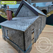 Load image into Gallery viewer, Metcalfe - Constructed - Single Track Engine Shed - Lighting and Weathering - Stone and Brick Effect - Card Construction Kit Built - OO/HO Gauge