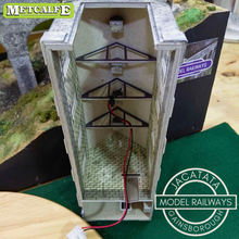 Load image into Gallery viewer, Metcalfe - Constructed - Single Track Engine Shed - Lighting and Weathering - Stone and Brick Effect - Card Construction Kit Built - OO/HO Gauge