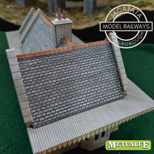 Load image into Gallery viewer, Metcalfe - Constructed - Station with Canopies - Ornate Stone Effect - Card Construction Kit Built - OO/HO Gauge