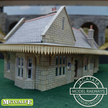 Load image into Gallery viewer, Metcalfe - Constructed - Station with Canopies - Ornate Stone Effect - Card Construction Kit Built - OO/HO Gauge