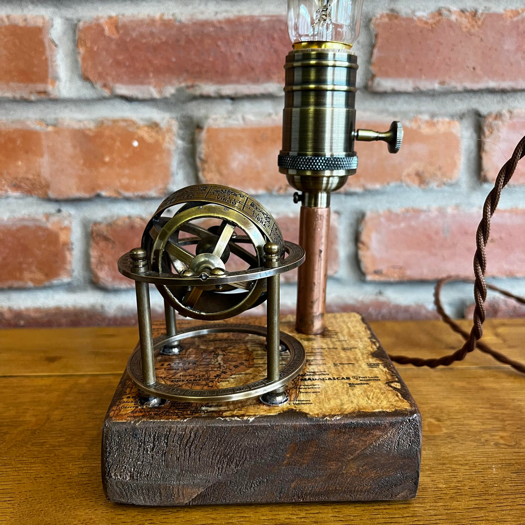 Nautical Zodiac Sphere Lamp - Handmade Vintage Steampunk / Industrial