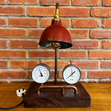 Load image into Gallery viewer, 2 Gauge Red Shade Lamp - Handmade Vintage Steampunk / Industrial
