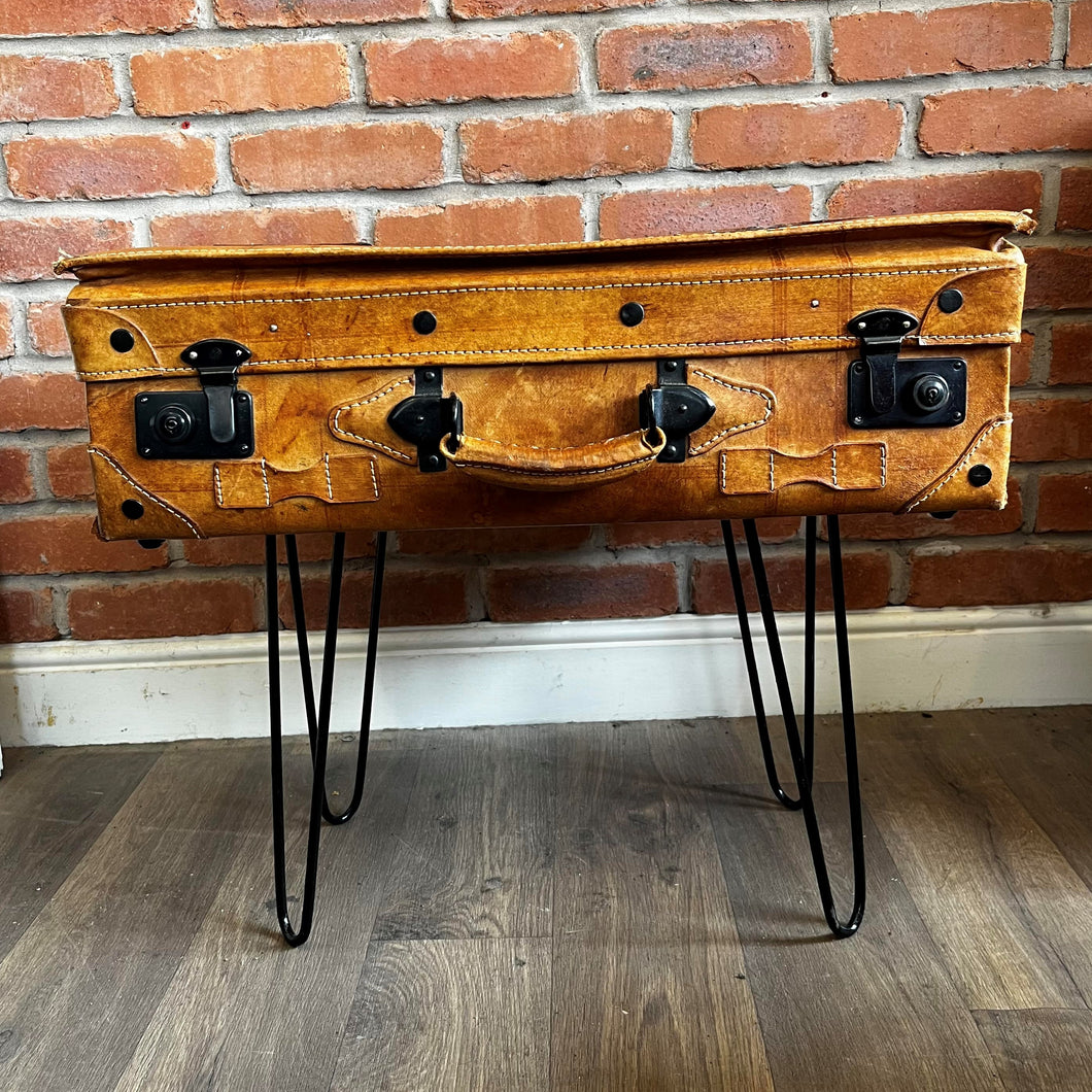 Vintage Giovanni Italian Leather Suitcase Handmade Coffee Table (Medium)
