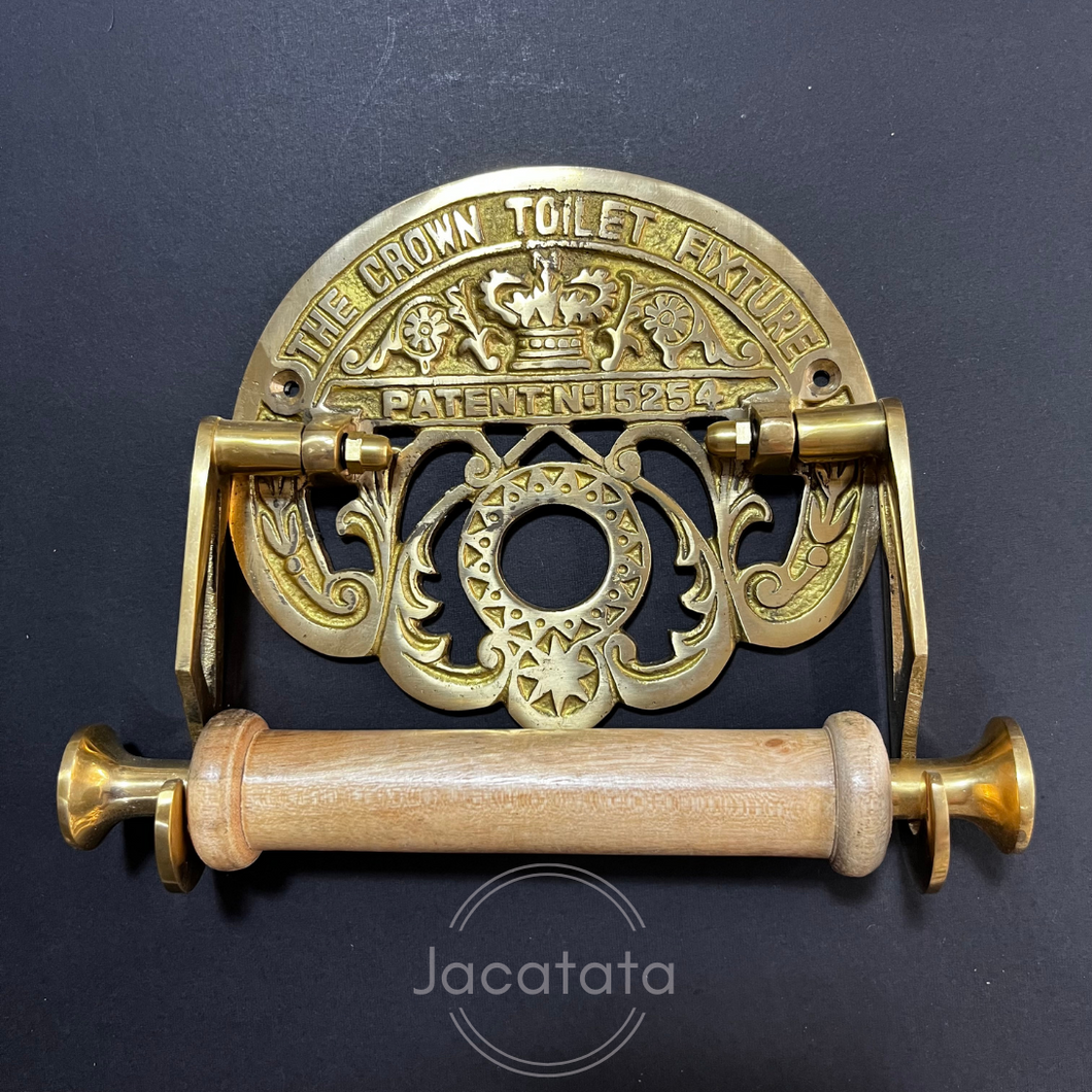 Cast Antique Solid Brass and Wood Toilet Roll Holder - ADF1006