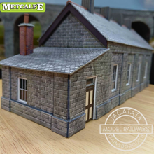 Load image into Gallery viewer, Metcalfe - Constructed - Single Track Engine Shed - Lighting and Weathering - Stone and Brick Effect - Card Construction Kit Built - OO/HO Gauge
