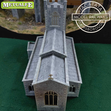 Load image into Gallery viewer, Metcalfe - Constructed - Gothic Parish Church and Lychgate - Stone Effect - St. Michaels Church - Card Construction Kit Built - OO/HO Gauge
