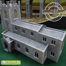 Load image into Gallery viewer, Metcalfe - Constructed - Gothic Parish Church and Lychgate - Stone Effect - St. Michaels Church - Card Construction Kit Built - OO/HO Gauge
