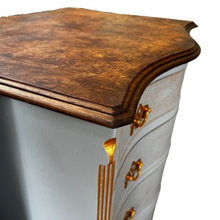 Load image into Gallery viewer, Serpentine Fronted Painted Chest of 4 Drawers with Gold Coloured Embellishments
