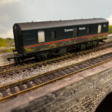 Load image into Gallery viewer, Hornby - R6919 - BR MK1 - 4 Wheel CCT Covered Carriage Truck - With Graffiti - BR Express Parcels Blue Livery - M94220 - OO Gauge

