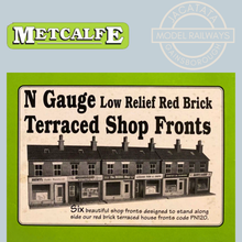Load image into Gallery viewer, Metcalfe PN123 - Terraced Shop Fronts - Low Relief - Red Brick Style - Card Construction Kit - N Scale (Copy)
