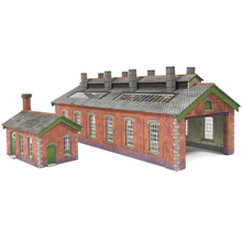 Load image into Gallery viewer, Metcalfe PN913 - Double Track Engine Shed - Red Brick Style - Card Construction Kit - N Scale
