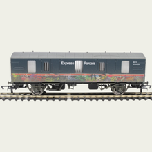 Load image into Gallery viewer, Hornby - R6919 - BR MK1 - 4 Wheel CCT Covered Carriage Truck - With Graffiti - BR Express Parcels Blue Livery - M94220 - OO Gauge
