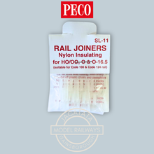 Load image into Gallery viewer, PECO - SL-11 - Rail Joiners (12) - Nylon Insulating - (Code 100 &amp; Code 124 Rail) - 00/H0 Gauge 0 &amp; 0-16.5 Gauge - Scale 1:76
