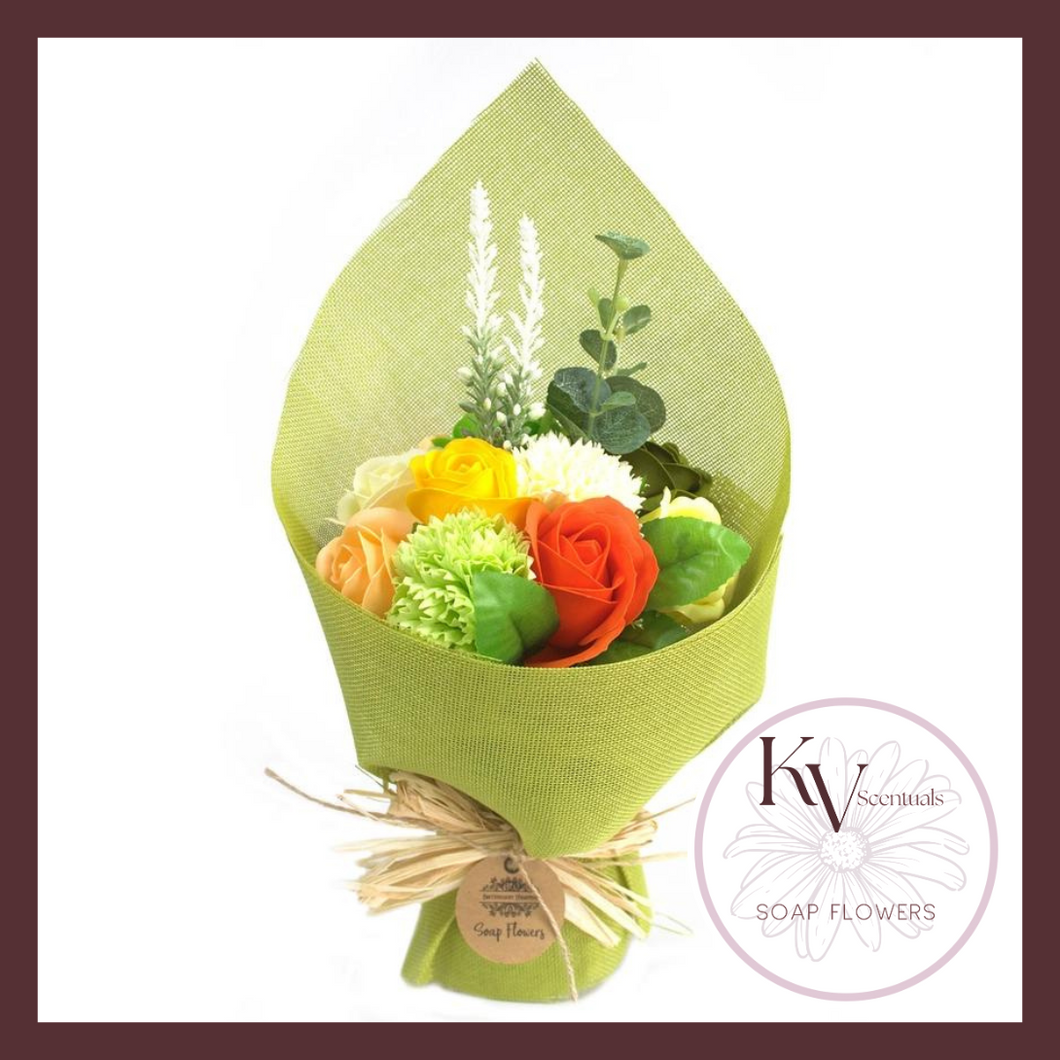 Standing Soap Flowers Bouquet - Green/Yellow