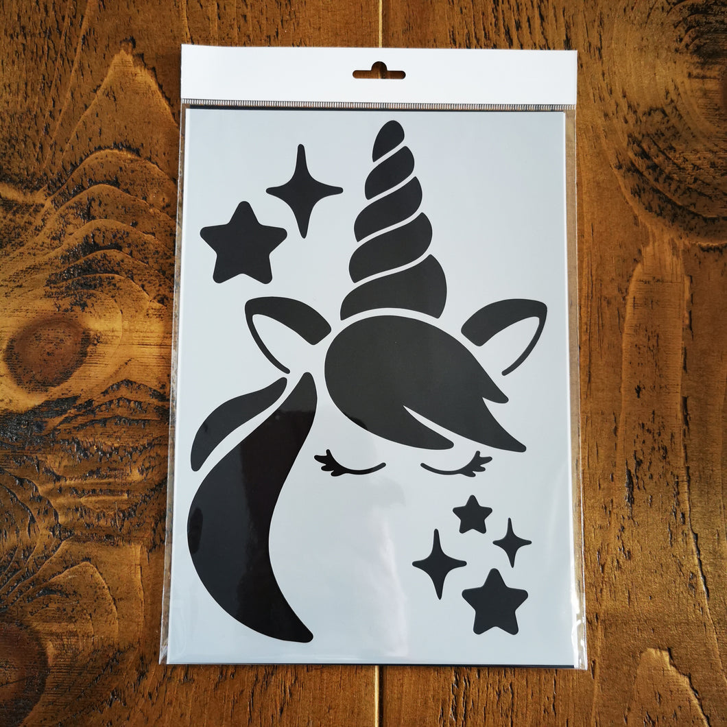 Stencil - No.114 - A4 - Unicorn Head And Stars