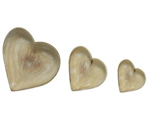Three Heart Shaped White Wash Nested Trays/Dishes