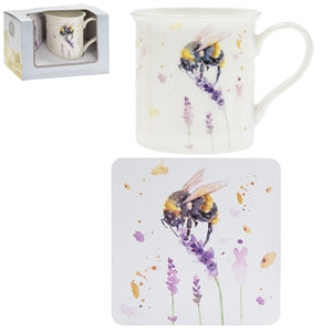Ceramic Country Side Bee Mug And Coaster Set